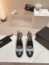 HIGH SLINGBACKS LIGHT BLUE MIX BLACK SHEEPSKIN